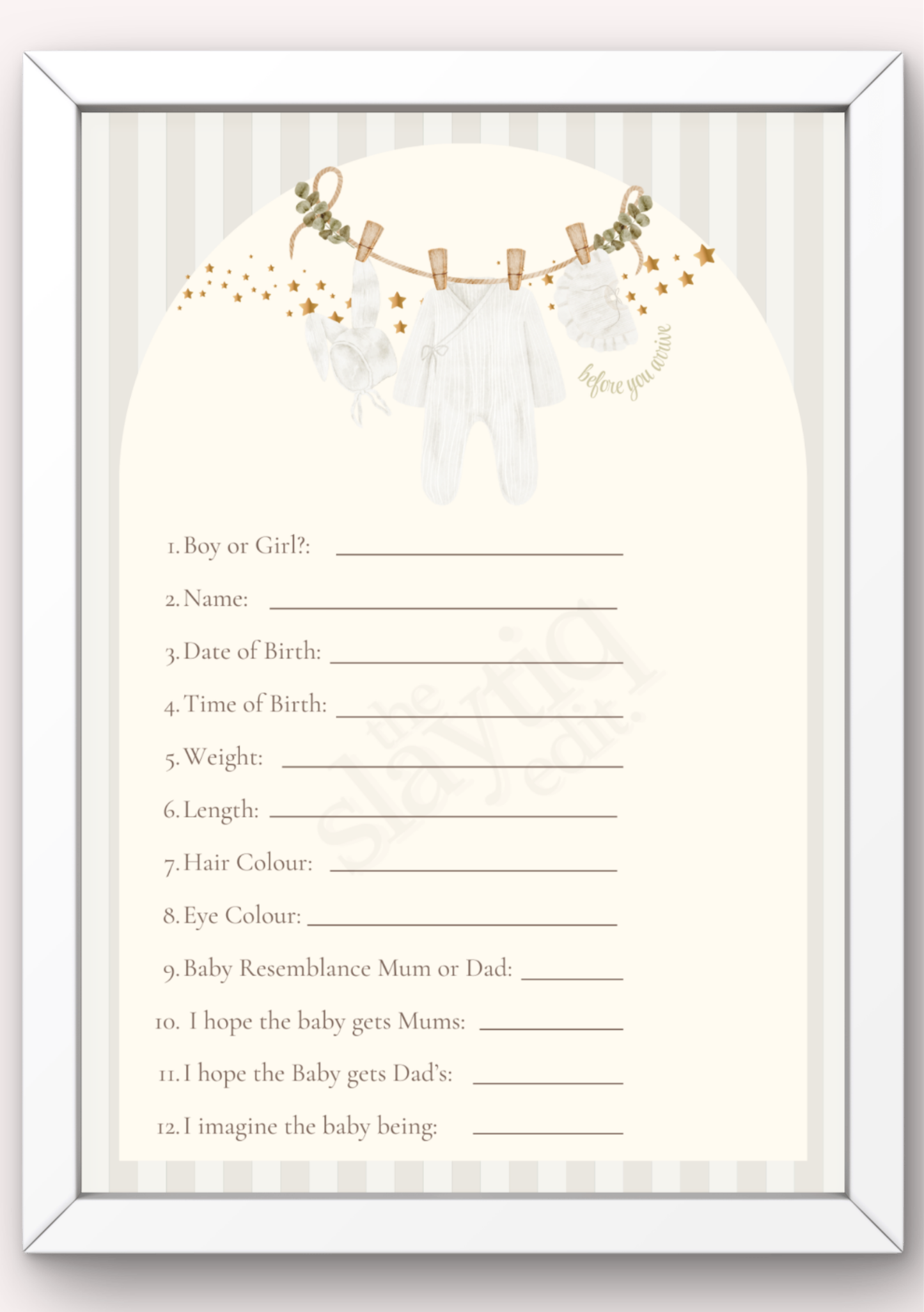 Before You Arrive Baby Prediction Template