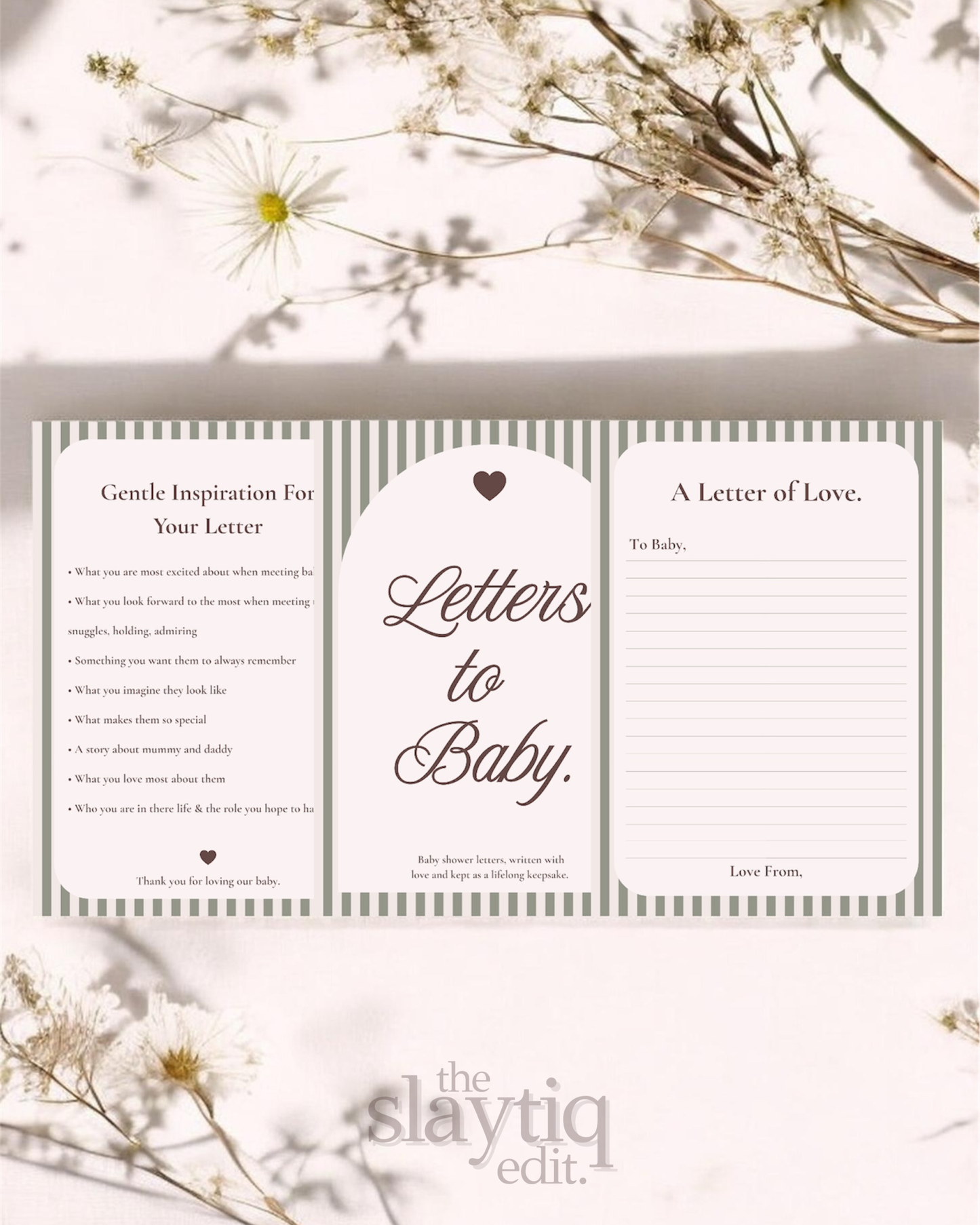 Letters to Baby – Striped Sage | Premium Printable Baby Shower Keepsake & Guest Letters