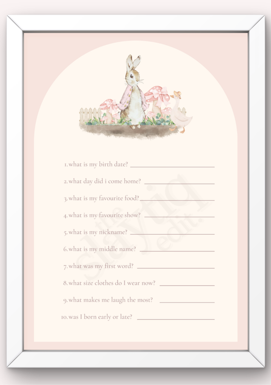 First Birthday Memory Questionnaire -
Peter Rabbit: A Blush Garden Tale