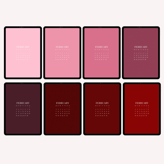iPad February Valentines Edition Calendar Pack - 8 Wallpapers