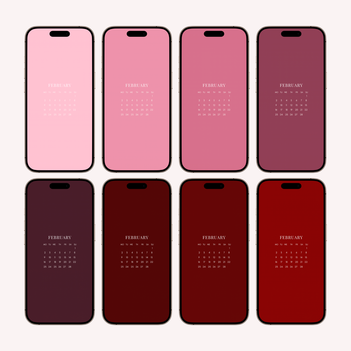 iPhone February Valentines Edition Calendar Pack - 8 Wallpapers