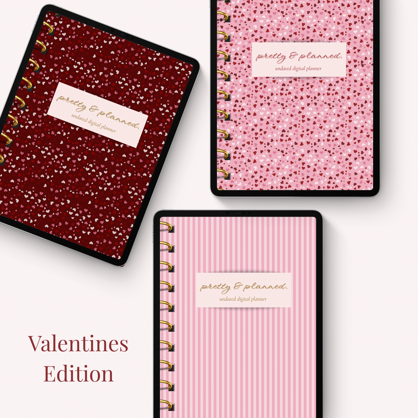 Valentine’s Edition Planner Cover Pack – 3-Page PDF | Editable Digital Planner Covers for iPad & Tablet
